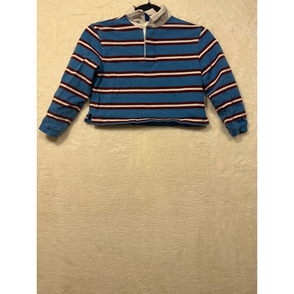 Old Navy Reissue Girls Blue Striped Long Sleeve Cropped Rugby Polo Shirt S 6-7